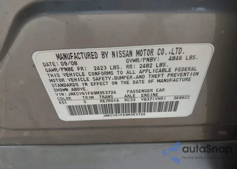 2009 Infiniti G37 from USA, damaged, VIN JNKCV61F69M353724